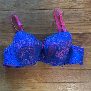 Blue and Pink Lace Bra Push Up Bra